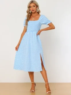 Allegra K Women's Casual Smocked Front Tie Back Checks Gingham Midi Dresses -CUPSHE Store GUEST c97c4089 a159 4c26 8810 ba6af8b4db7b