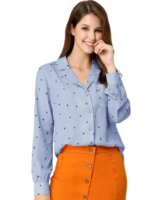 Allegra K Women's Heart Polka Dots Button Up Notched Lapel V Neck Shirts 10 Allegra K Women's Heart Polka Dots Button Up Notched Lapel V Neck Shirts - Image 10