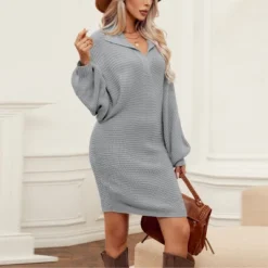 Women's Chunky Knit V-Neck Collar Sweater Dress - Cupshe -CUPSHE Store GUEST cbffd4f3 2afd 4777 84b0 f9979bcbb805