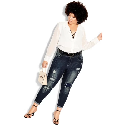 Women's Plus Size Patched Apple Skinny Jean - Mid Denim | CITY CHIC 5 Women's Plus Size Patched Apple Skinny Jean - Mid Denim | CITY CHIC - Image 5