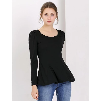 Allegra K Women's Long Sleeve Sleeves Scoop Neck Casual Peplum Shirt Top 1 Allegra K Women's Long Sleeve Sleeves Scoop Neck Casual Peplum Shirt Top