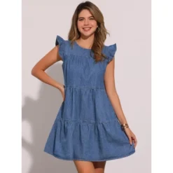 INSPIRE CHIC Women's Denim Ruffle Sleeve Crew Neck Mini Dresses -CUPSHE Store GUEST d8253dba ad76 446a a001 14e2a79302be