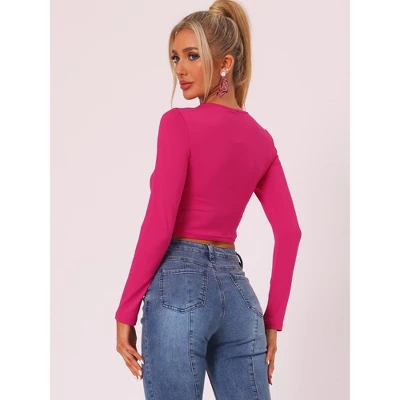 Allegra K Women's Casual Long Sleeve Cut Out Slim Fitted Basic Crop Tops 2 Allegra K Women's Casual Long Sleeve Cut Out Slim Fitted Basic Crop Tops - Image 2