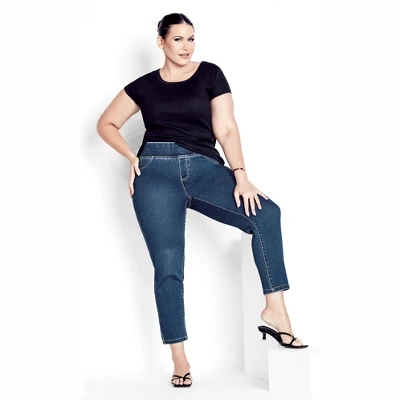 Women's Plus Size Butter Denim Pull On Jean Mid Wash - Petite | AVENUE 3 Women's Plus Size Butter Denim Pull On Jean Mid Wash - Petite | AVENUE - Image 3
