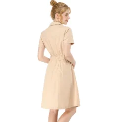 Allegra K Women's Point Collar Front Elastic Waist Drawstring Above Knee Shirt Dress With Pocket -CUPSHE Store GUEST dd9780ea dd07 41b3 ad5b bad80e4cc78e