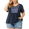 Agnes Orinda Women's Plus Size Top V Neck Floral Print Peplum Summer T Shirt