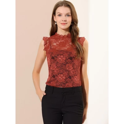 Allegra K Women's Sleeveless Blouse See Through Ruffle Semi Sheer Floral Lace Top 2 Allegra K Women's Sleeveless Blouse See Through Ruffle Semi Sheer Floral Lace Top - Image 2