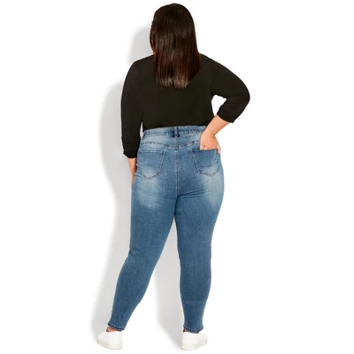 Avenue Women's Plus Size Serendipity Zip Jean - Mid Wash | EVANS 1 Avenue Women's Plus Size Serendipity Zip Jean - Mid Wash | EVANS