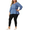 Agnes Orinda Women's Plus Size Peplum Top Pullover Puff Sleeve High Waist Chambray Blouse -CUPSHE Store GUEST e116d231 93d6 4f26 b718 d80fcc01ecd4