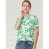 Allegra K Women's Floral Ruffled Short Sleeve Mock Neck Blouses