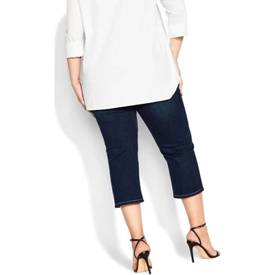 Women's Plus Size Slit Denim Capri - Dark Wash | AVENUE 1 Women's Plus Size Slit Denim Capri - Dark Wash | AVENUE