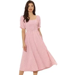 Allegra K Women's Casual Smocked Front Tie Back Checks Gingham Midi Dresses -CUPSHE Store GUEST e6a0f216 820b 4da4 bd7b 1d9fc6c89559