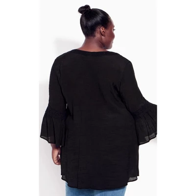 Women's Plus Size Pleat Lace Tunic - Black | AVENUE 1 Women's Plus Size Pleat Lace Tunic - Black | AVENUE