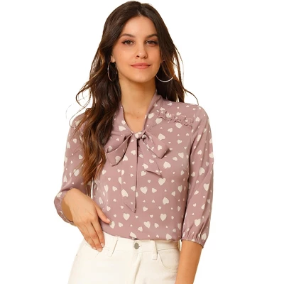 Allegra K Women's Printed Ruffle Shoulder Elastic Cuff Bow Tie Neck Blouse 6 Allegra K Women's Printed Ruffle Shoulder Elastic Cuff Bow Tie Neck Blouse - Image 6