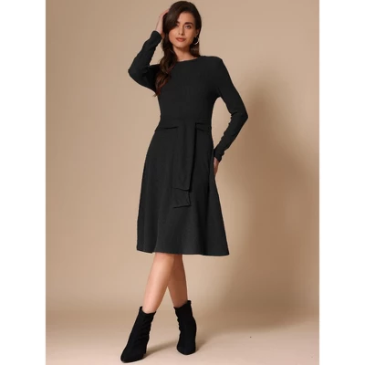INSPIRE CHIC Women's Long Sleeve Rib Knit Crew Neck Midi Tie Waist Elegant Sweater Dress 2 INSPIRE CHIC Women's Long Sleeve Rib Knit Crew Neck Midi Tie Waist Elegant Sweater Dress - Image 2