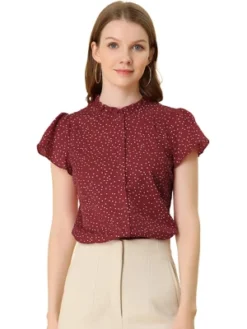 Allegra K Women's Dots Print Blouses Ruffle Short Sleeve Button Up Blouse Shirts -CUPSHE Store GUEST ea17d648 0a02 49fe 8d08 c75d4378448b