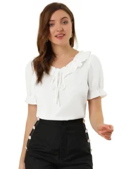 Allegra K Women's Tie V Neck Ruffle Neck Top Puff Sleeve Ruffle Cuff Casual Blouse 18 Allegra K Women's Tie V Neck Ruffle Neck Top Puff Sleeve Ruffle Cuff Casual Blouse -CUPSHE Store GUEST ec2eacc5 80bf 47f4 9a92 e8d02778315f