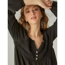 Lucky Brand Women's Long Sleeve Smocked Sandwash Top
