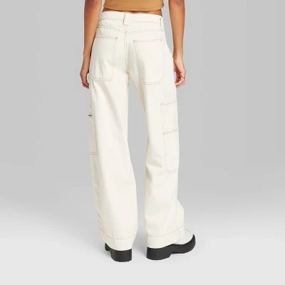 Women's High-Rise Cargo Baggy Jeans - Wild Fable™ Off-White 2 Women's High-Rise Cargo Baggy Jeans - Wild Fable™ Off-White - Image 2