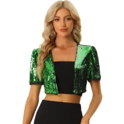 Allegra K Women's Puff Short Sleeve Open Front Party Crop Sequin Cardigan -CUPSHE Store GUEST f6b31153 26b7 43f2 9fb8 31c7f689b70e
