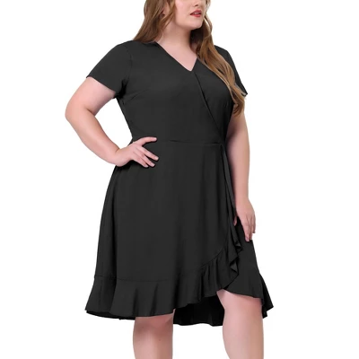 Agnes Orinda Women's Plus Size Faux Wrap Elastic Waist V Neck Chambray Ruffle Dress 8 Agnes Orinda Women's Plus Size Faux Wrap Elastic Waist V Neck Chambray Ruffle Dress - Image 8