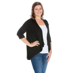 24seven Comfort Apparel Women's Plus Elbow Length Open Cardigan