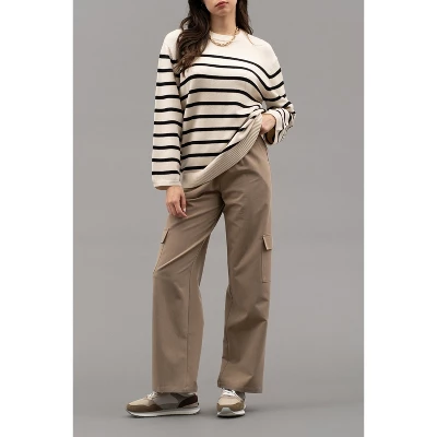 August Sky Women's Crew Neck Relaxed Fit Stripe Knit Sweater 4 August Sky Women's Crew Neck Relaxed Fit Stripe Knit Sweater - Image 4