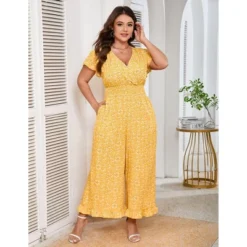 Coolmee Womens Plus Size Jumpsuits Vintage Short Flutter Sleeve Ruffled Hem Floral Printed Wide Leg V Neck Romper Long Jumpsuit 4XL Yellow Flowers 9 Coolmee Womens Plus Size Jumpsuits Vintage Short Flutter Sleeve Ruffled Hem Floral Printed Wide Leg V Neck Romper Long Jumpsuit 4XL Yellow Flowers -CUPSHE Store GUEST fc1bcb0f 0af3 4e24 afaa e6b99d229f06