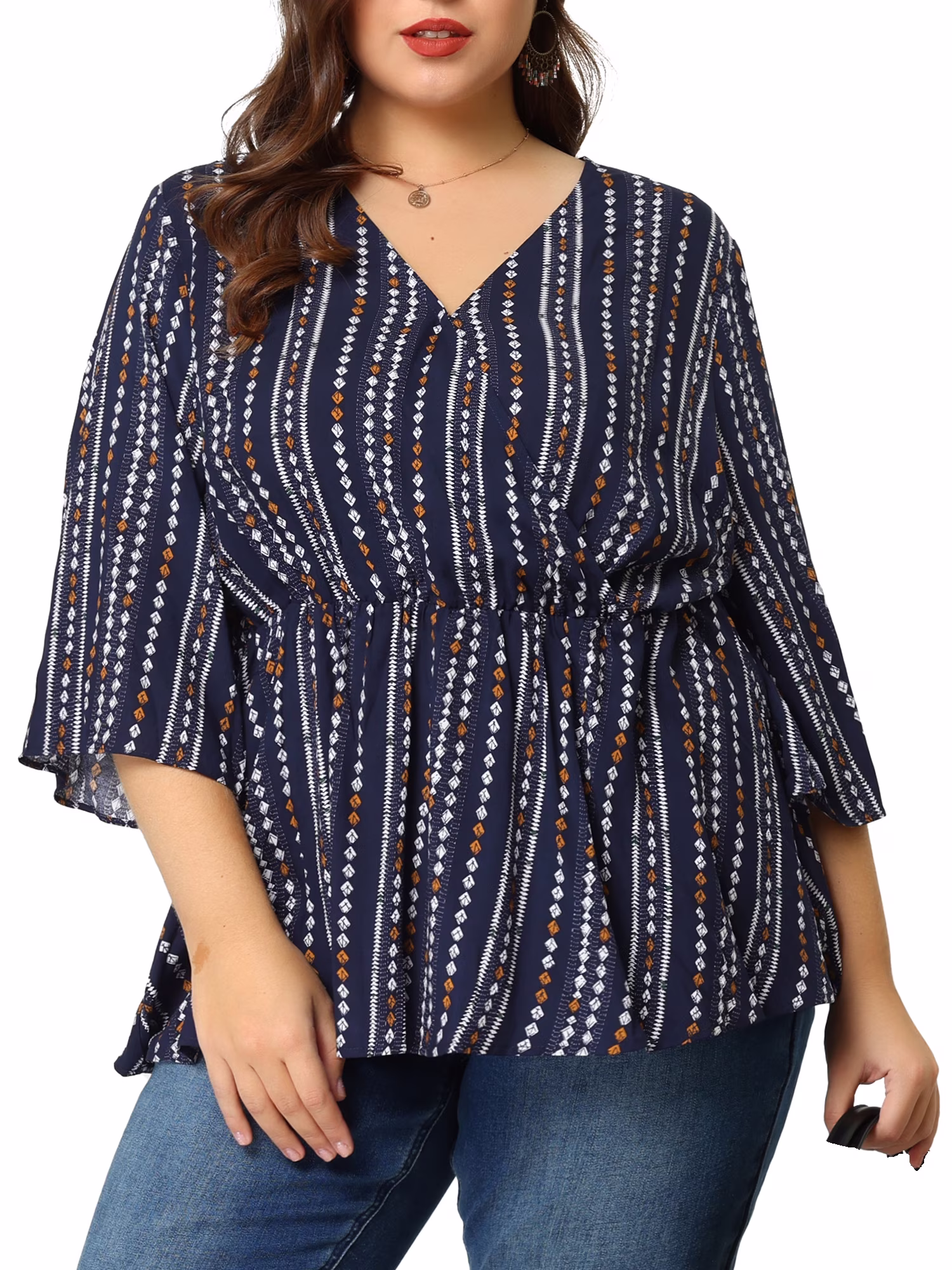 CUPSHE Store -CUPSHE Store MODA NOVA Juniors Plus Size Tops V Neck Boho Striped Peplum Tops Blouses Blue 4X 36dff8d8 757e 4ced aec8 c05ed0216a2c.92ff0a1e820772317a468c2719b10d8d
